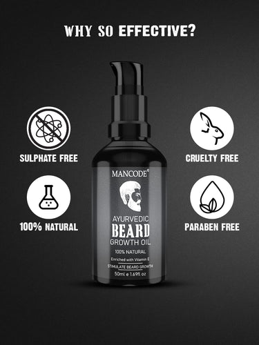 Mancode Ayurvedic Beard & Hair Growth Oil, 50ml | Natural hair oil for Thicker & Longer Beard | Beard Oil for uneven, patchy & Fast Beard Growth | 100% Natural